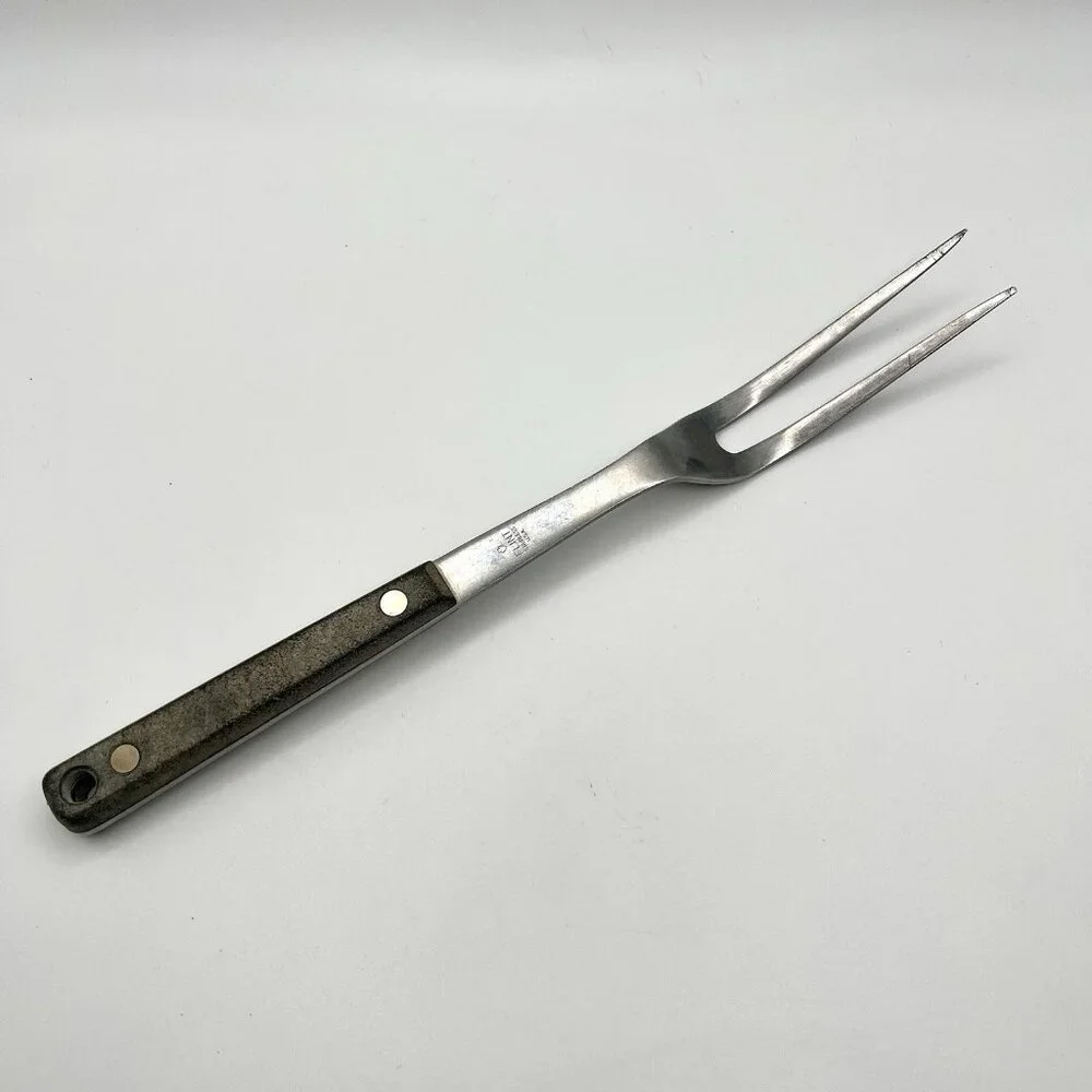 Vintage Flint Stainless USA Carving Fork 2-Prong Meat Mid Century Retro Kitchen